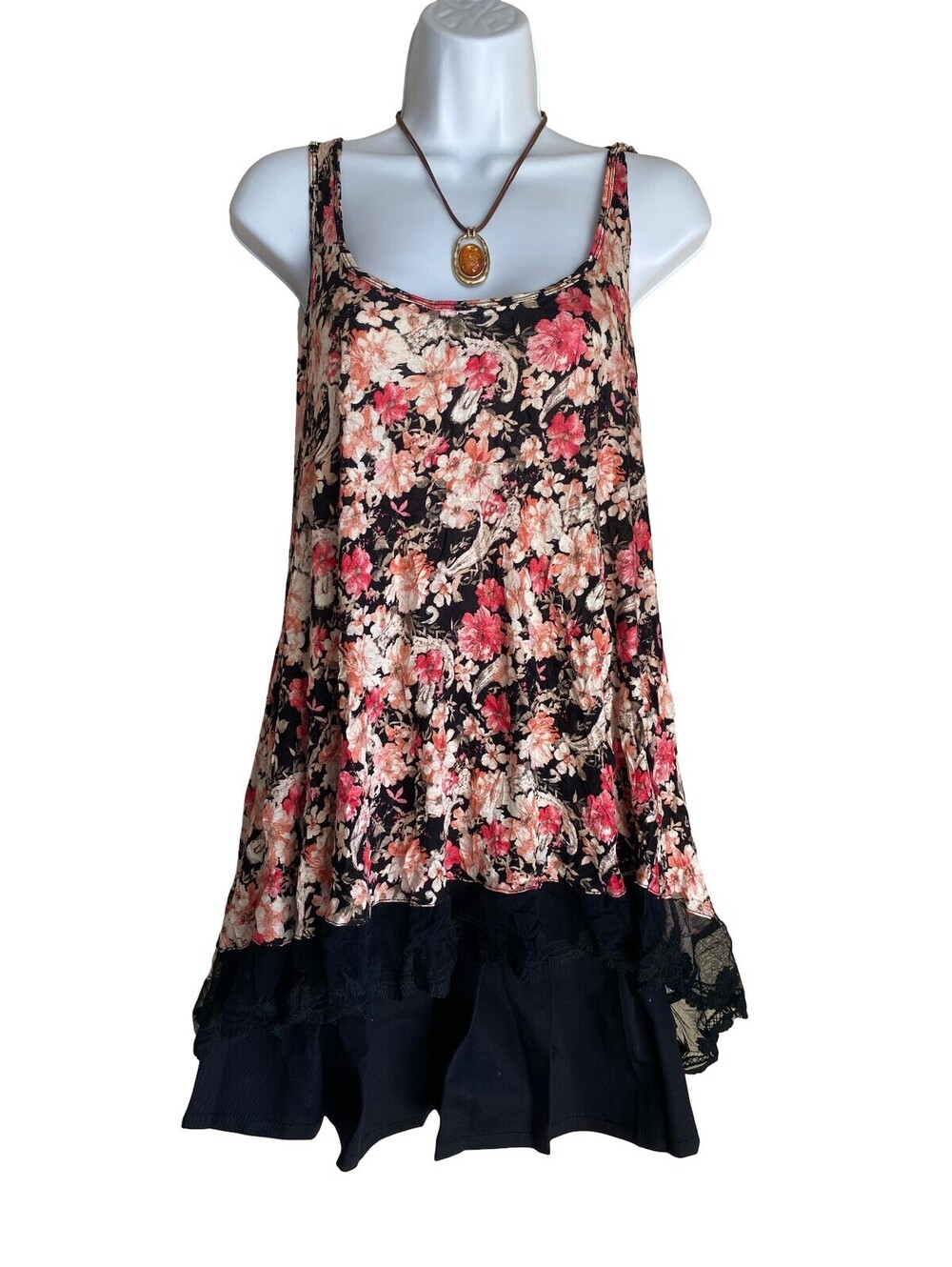 VTG Jody California L Boho Lace Floral Swing Tunic Blouse Cottagecore Fairycore